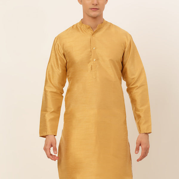 Jompers Men's Solid Dupion Silk Kurta - Dark-Golden - Distacart