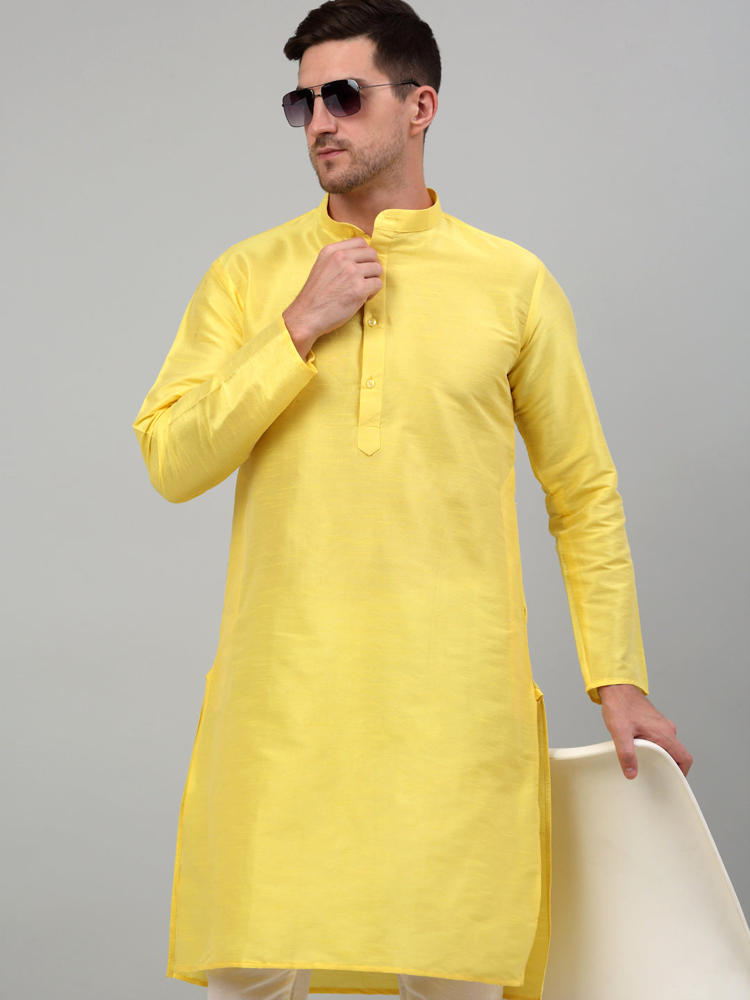 Jompers Men's Lemon Yellow Dupion Silk Kurta Only - Distacart