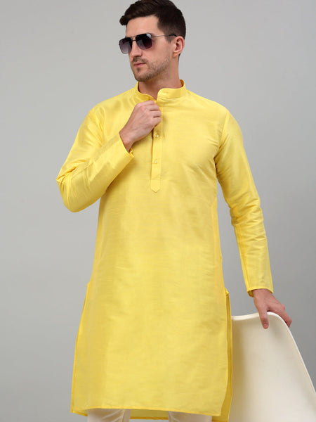 Jompers Men's Lemon Yellow Dupion Silk Kurta Only - Distacart