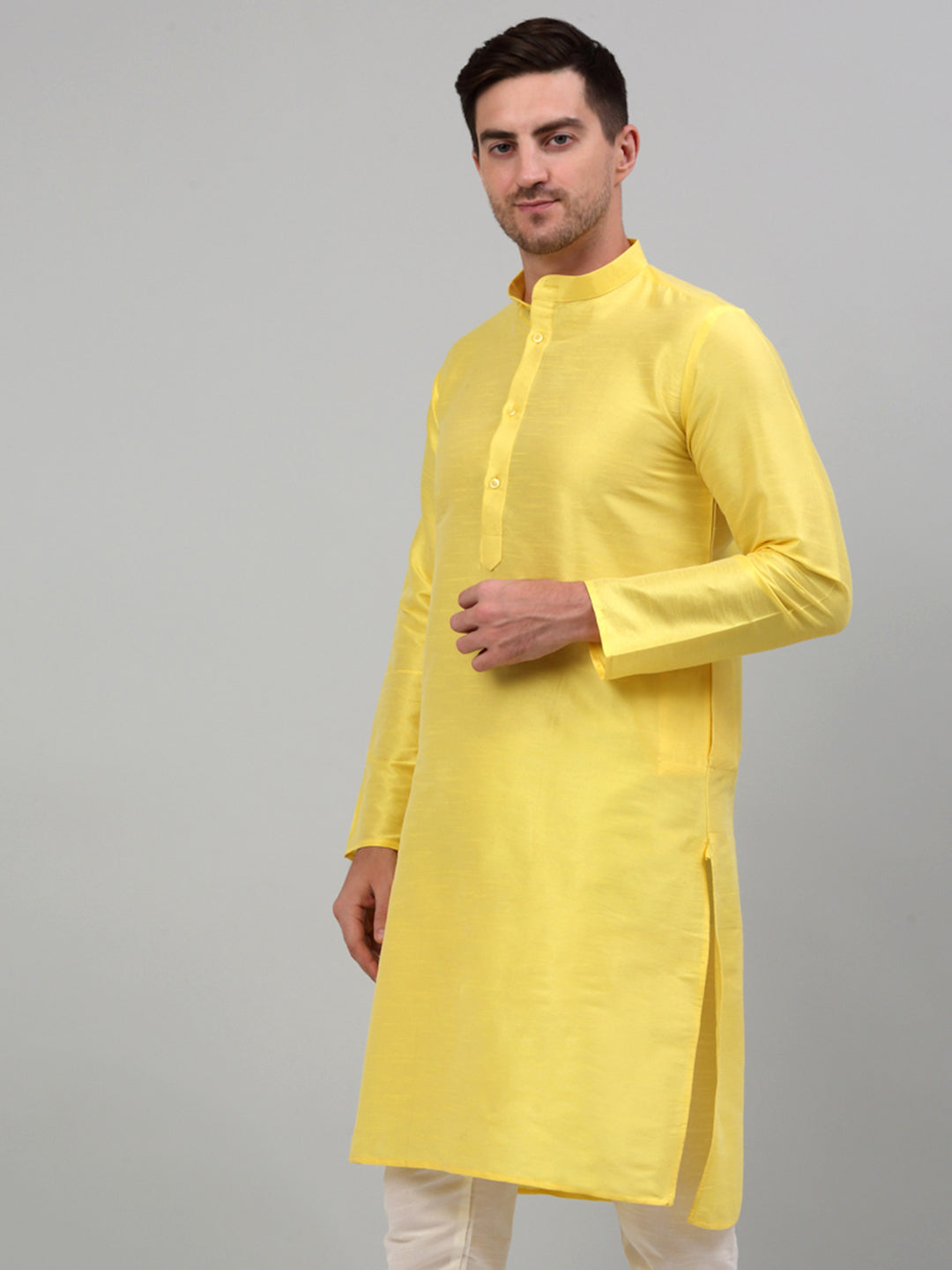 Jompers Men's Lemon Yellow Dupion Silk Kurta Only - Distacart