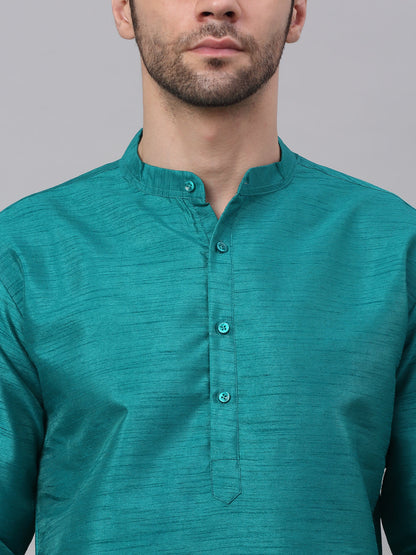 Jompers Men's Solid Dupion Silk Kurta - Teal - Distacart