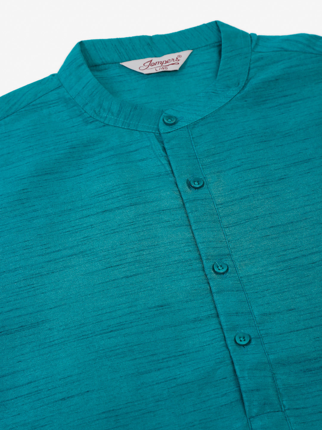Jompers Men's Solid Dupion Silk Kurta - Teal - Distacart