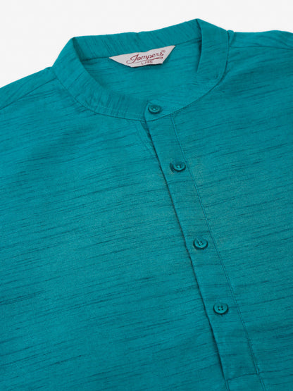 Jompers Men's Solid Dupion Silk Kurta - Teal - Distacart
