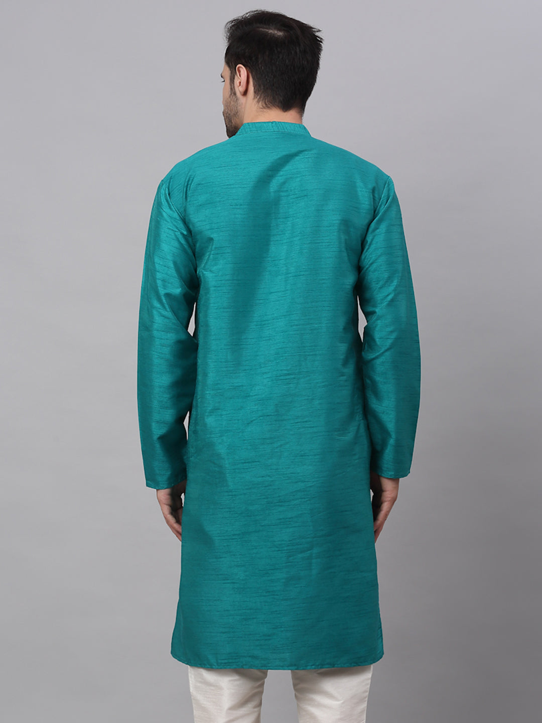 Jompers Men's Solid Dupion Silk Kurta - Teal - Distacart