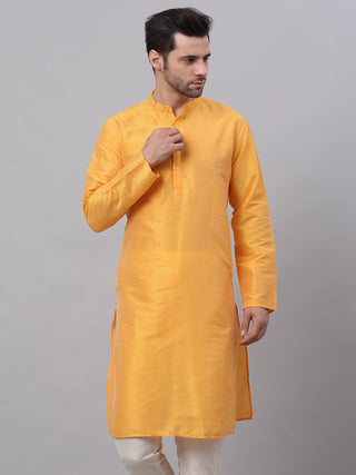 Jompers Men's Solid Dupion Silk Kurta - Yellow - Distacart