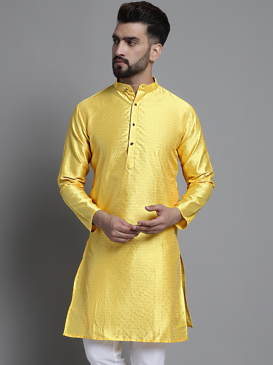 Jompers Men's Woven Design Kurta Only - Lemon - Distacart