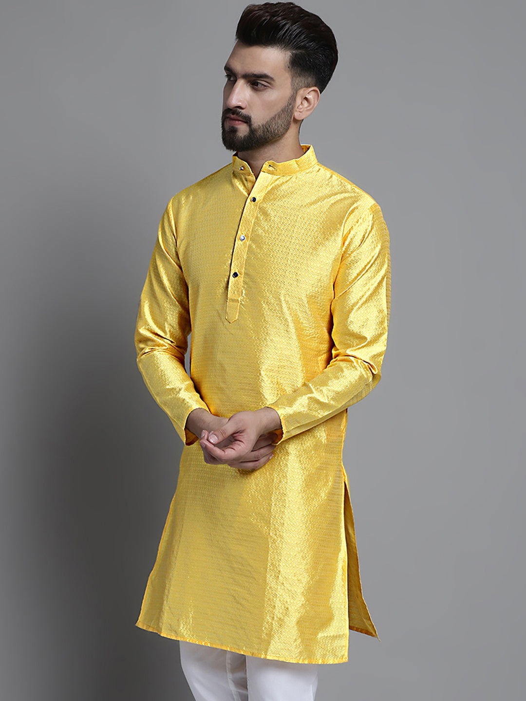 Jompers Men's Woven Design Kurta Only - Lemon - Distacart