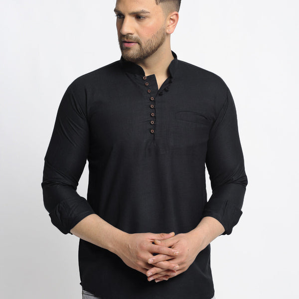 Jompers Men's Cotton Solid Short Kurta - Black - Distacart