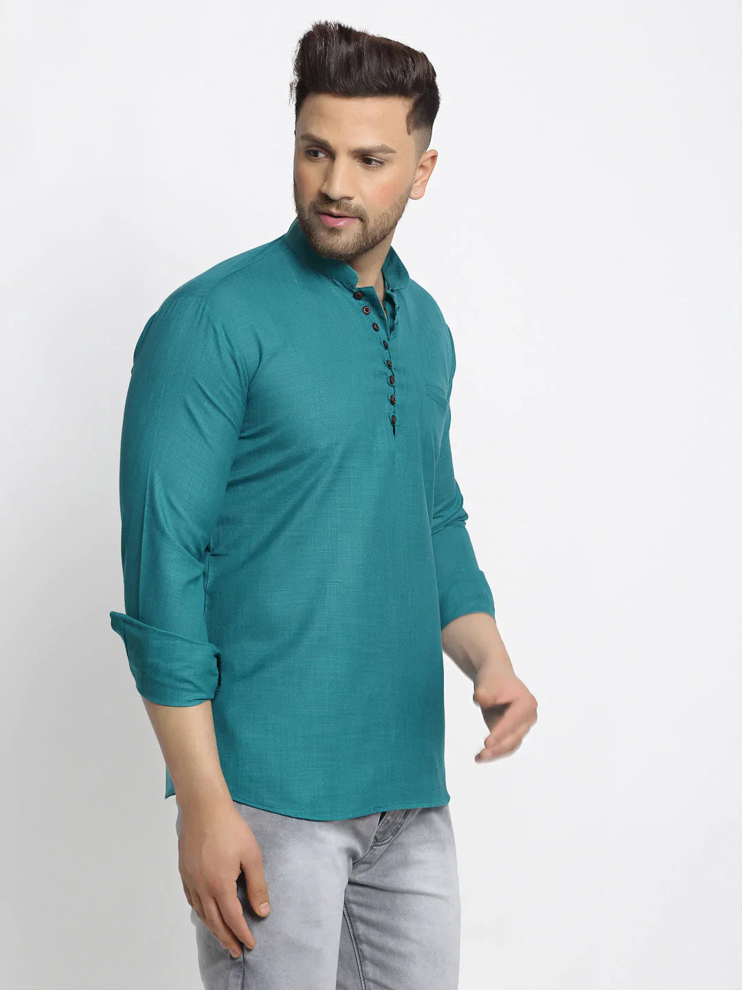 Jompers Men's Green Solid Cotton Short Kurta - Distacart