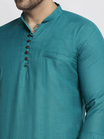 Thumbnail for Jompers Men's Green Solid Cotton Short Kurta - Distacart