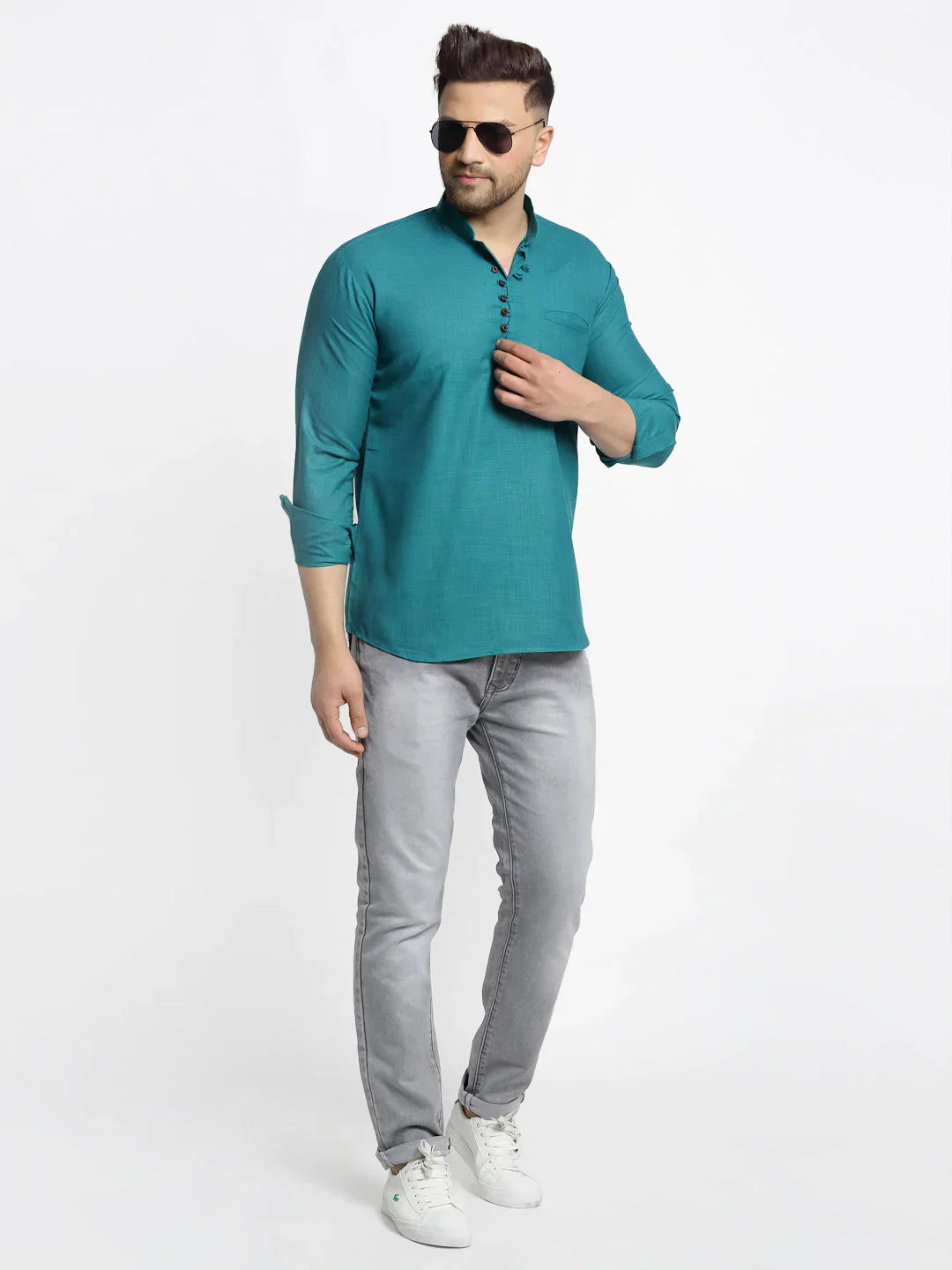 Jompers Men's Green Solid Cotton Short Kurta - Distacart