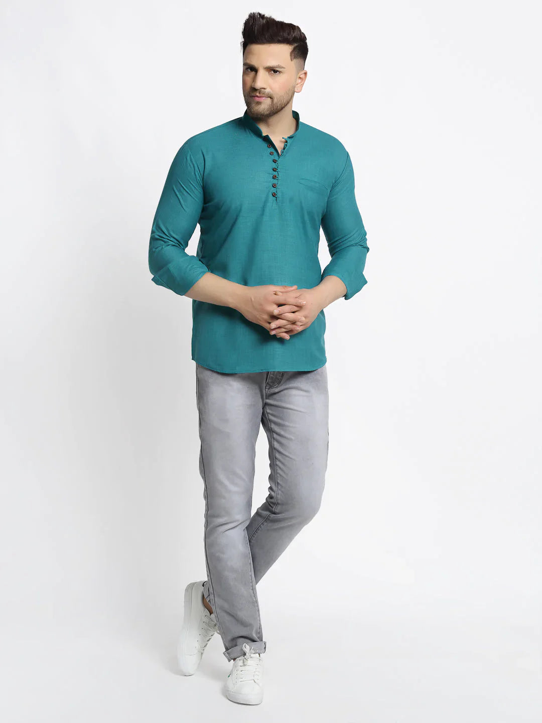Jompers Men's Green Solid Cotton Short Kurta - Distacart