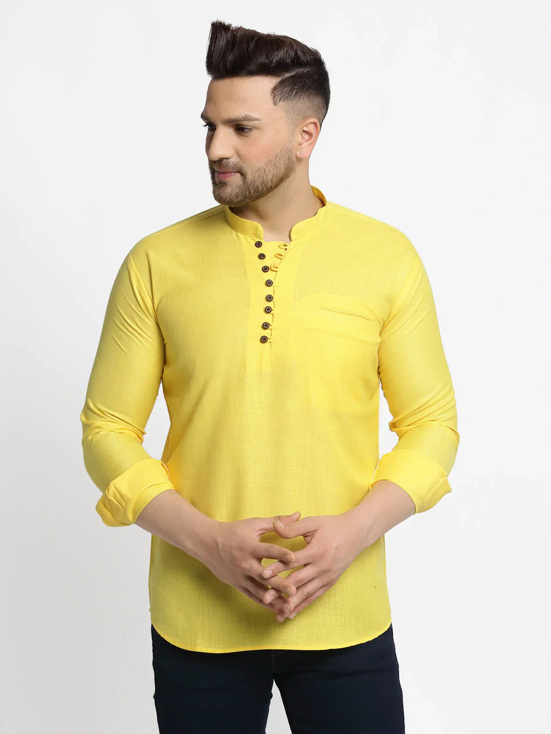 Jompers Men's Lemon Solid Cotton Short Kurta - Distacart