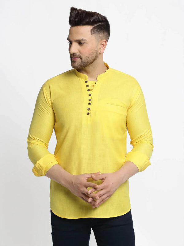 Jompers Men's Lemon Solid Cotton Short Kurta - Distacart