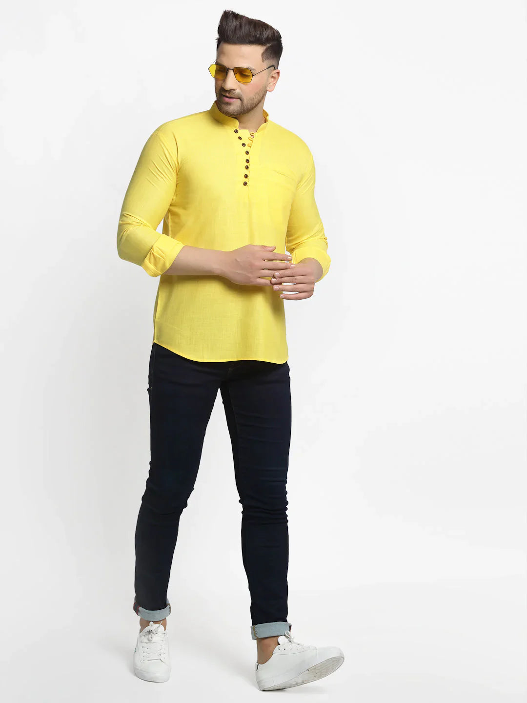 Jompers Men's Lemon Solid Cotton Short Kurta - Distacart