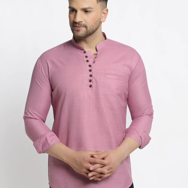 Jompers Men's Magenta Pink Solid Cotton Short Kurta - Distacart
