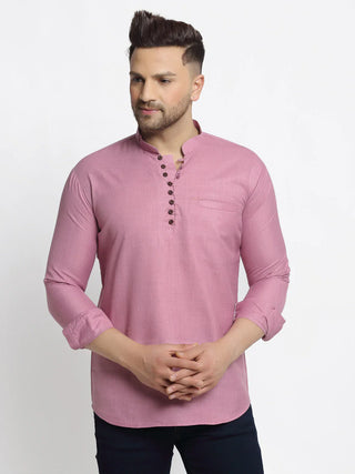 Jompers Men's Magenta Pink Solid Cotton Short Kurta - Distacart
