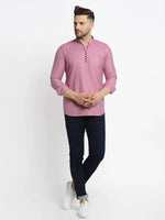 Thumbnail for Jompers Men's Magenta Pink Solid Cotton Short Kurta - Distacart