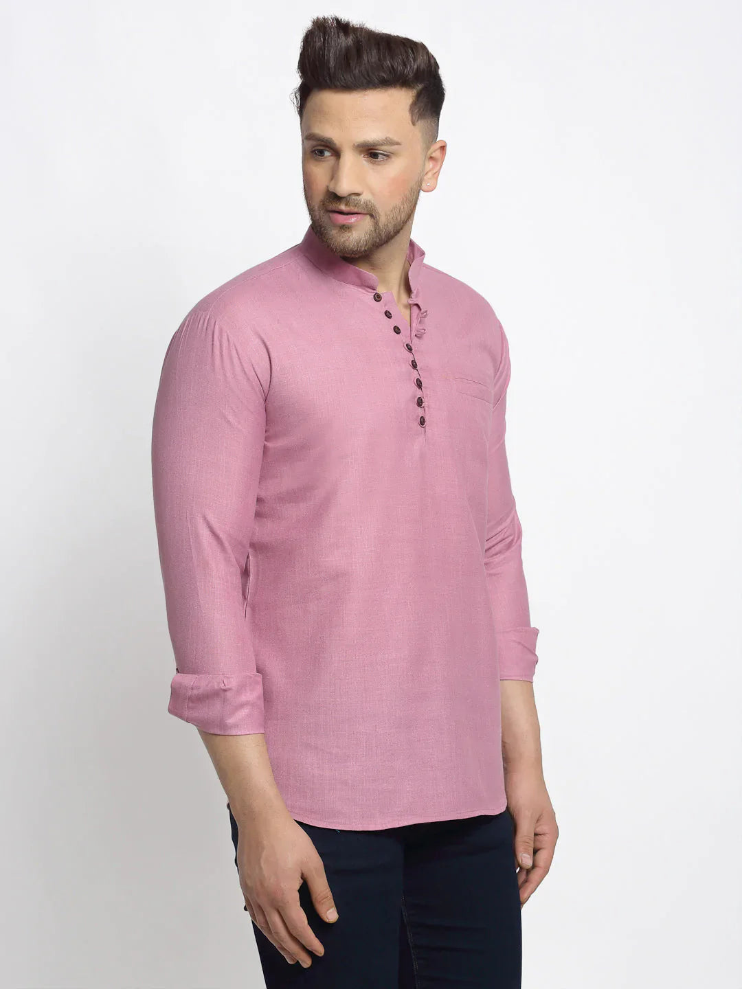 Jompers Men's Magenta Pink Solid Cotton Short Kurta - Distacart