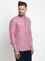 Thumbnail for Jompers Men's Magenta Pink Solid Cotton Short Kurta - Distacart