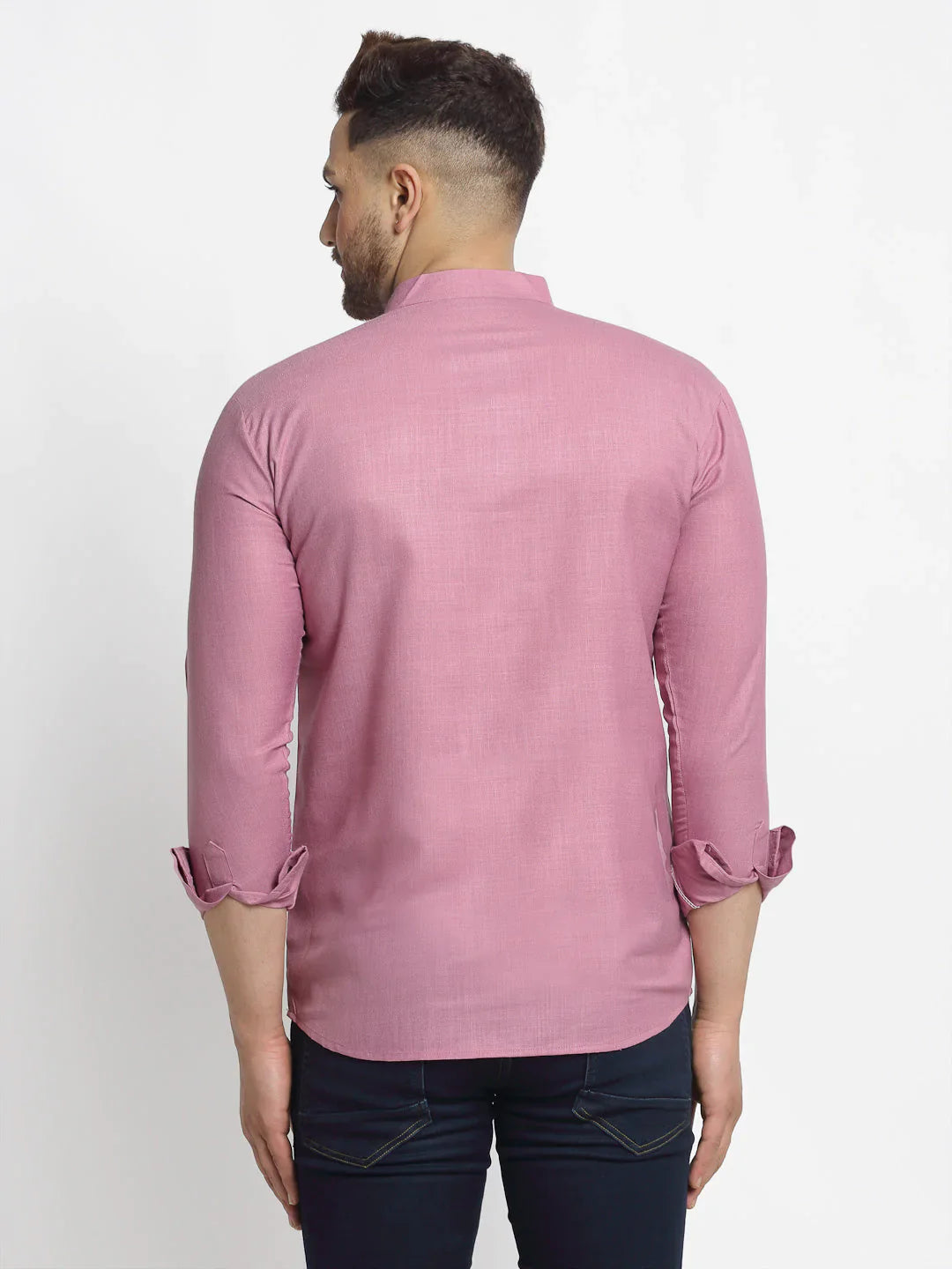 Jompers Men's Magenta Pink Solid Cotton Short Kurta - Distacart