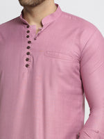 Thumbnail for Jompers Men's Magenta Pink Solid Cotton Short Kurta - Distacart