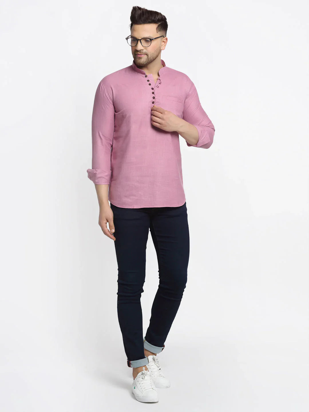 Jompers Men's Magenta Pink Solid Cotton Short Kurta - Distacart