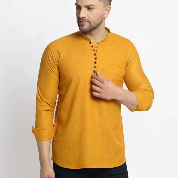 Jompers Men's Mustard Solid Cotton Short Kurta - Distacart