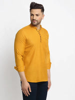 Thumbnail for Jompers Men's Mustard Solid Cotton Short Kurta - Distacart