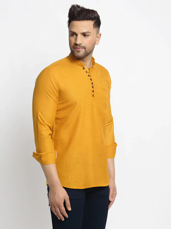 Jompers Men's Mustard Solid Cotton Short Kurta - Distacart