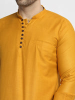 Thumbnail for Jompers Men's Mustard Solid Cotton Short Kurta - Distacart