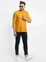 Thumbnail for Jompers Men's Mustard Solid Cotton Short Kurta - Distacart