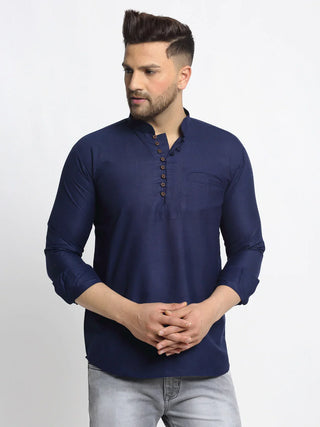 Jompers Men's Navy Blue Solid Cotton Short Kurta - Distacart