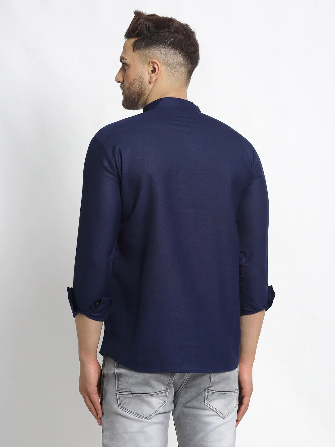 Jompers Men's Navy Blue Solid Cotton Short Kurta - Distacart