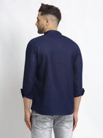 Thumbnail for Jompers Men's Navy Blue Solid Cotton Short Kurta - Distacart