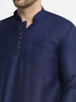 Thumbnail for Jompers Men's Navy Blue Solid Cotton Short Kurta - Distacart