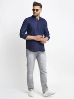 Thumbnail for Jompers Men's Navy Blue Solid Cotton Short Kurta - Distacart