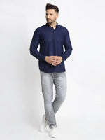 Thumbnail for Jompers Men's Navy Blue Solid Cotton Short Kurta - Distacart