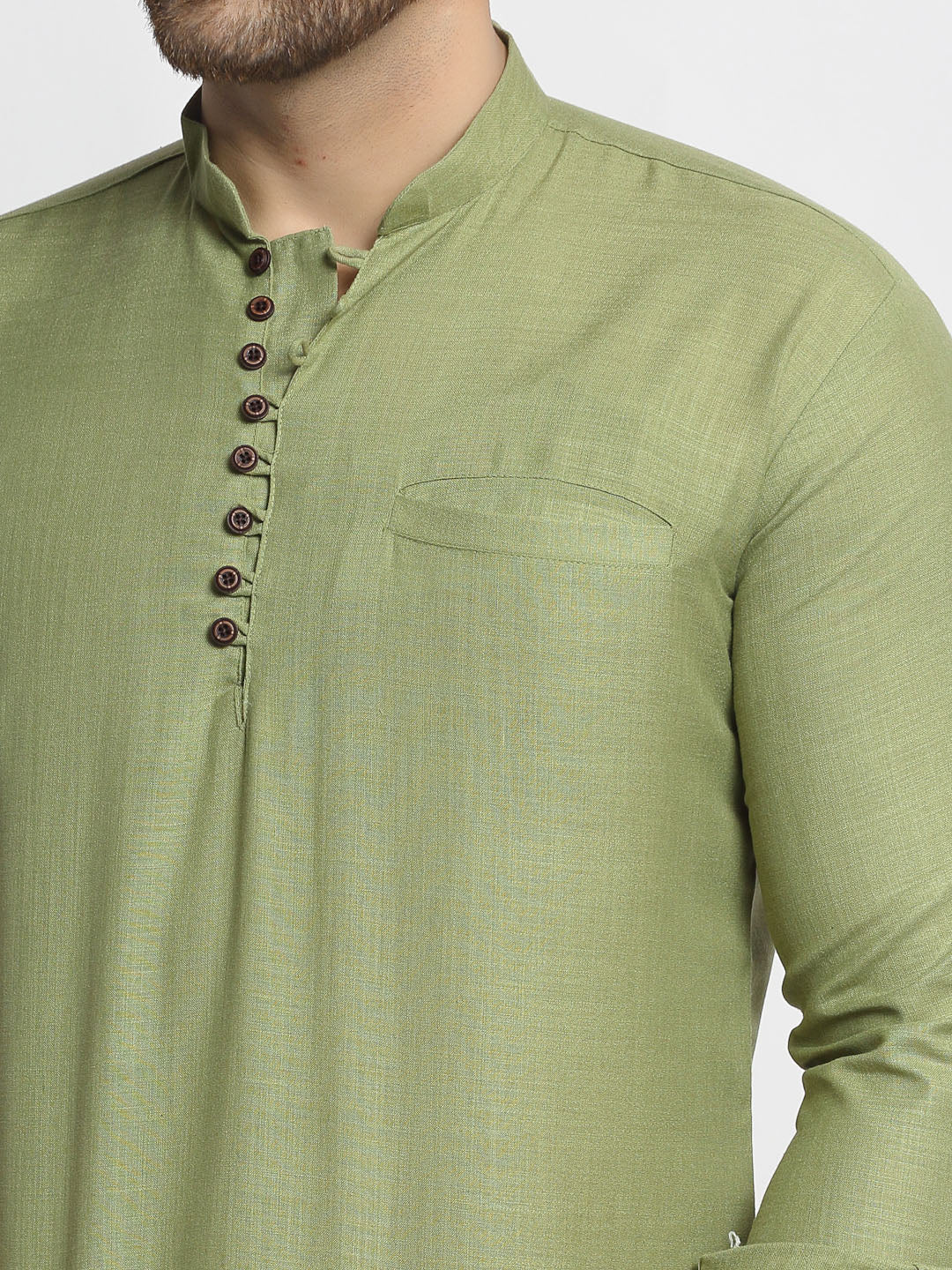 Jompers Men's Olive Green Solid Cotton Short Kurta - Distacart