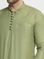 Thumbnail for Jompers Men's Olive Green Solid Cotton Short Kurta - Distacart