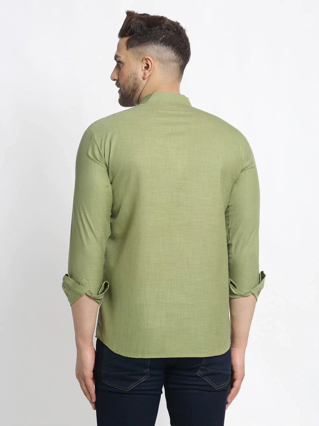Jompers Men's Olive Green Solid Cotton Short Kurta - Distacart
