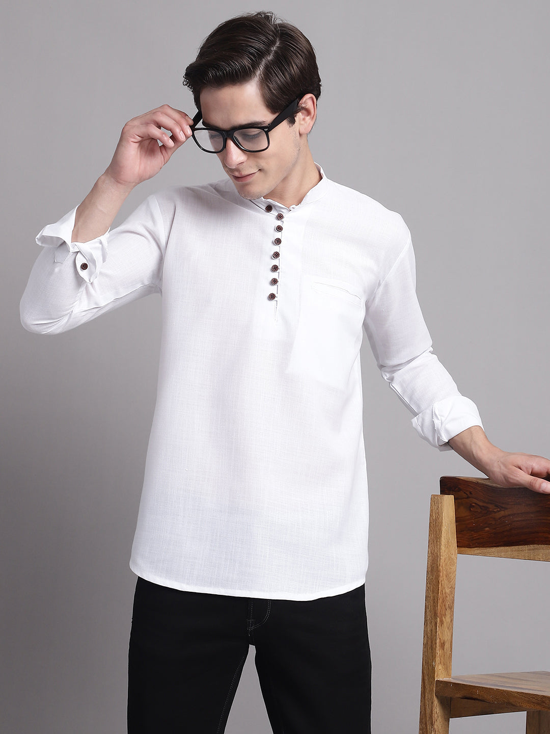 Jompers Men's Black Solid Straight Short Kurta - Distacart
