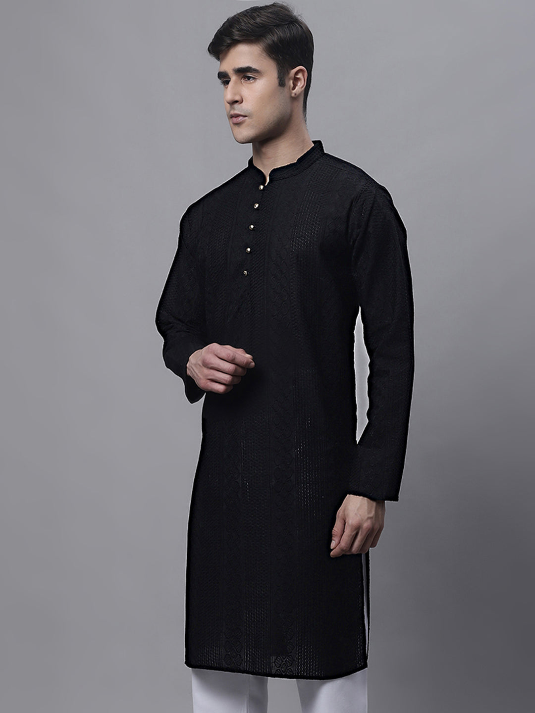 Jompers Men's Black Embroiderd Kurta - Distacart