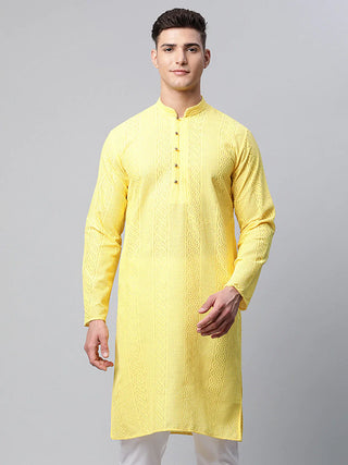 Jompers Men's Embroiderd Kurta - Lemon - Distacart