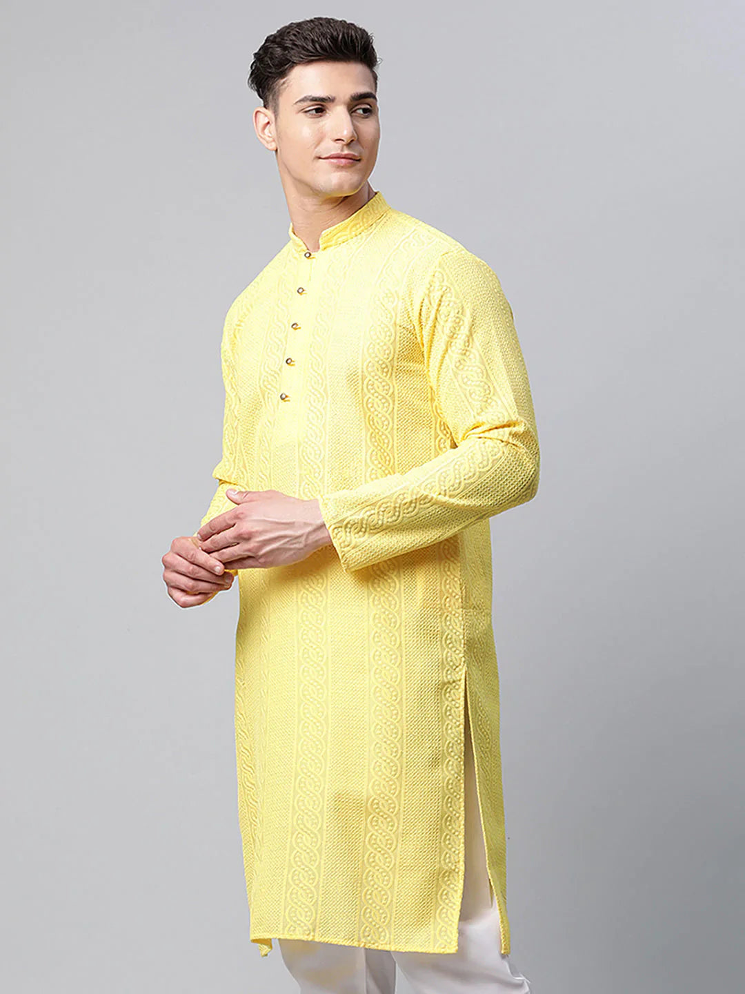 Jompers Men's Embroiderd Kurta - Lemon - Distacart