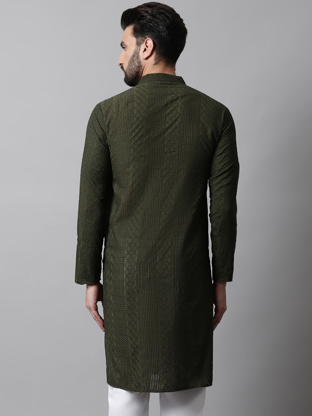 Jompers Men's Embroiderd Kurta - Olive - Distacart