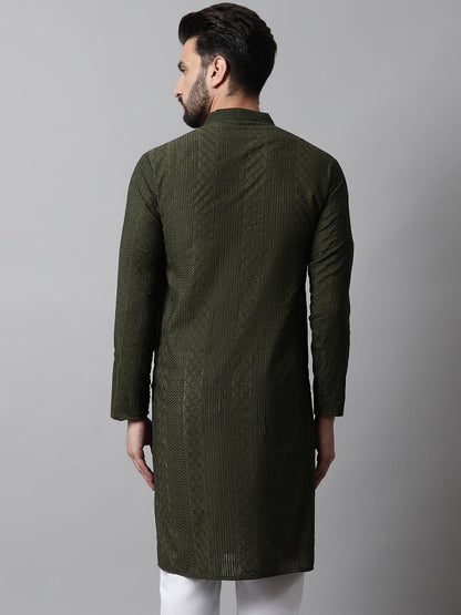 Jompers Men's Embroiderd Kurta - Olive - Distacart