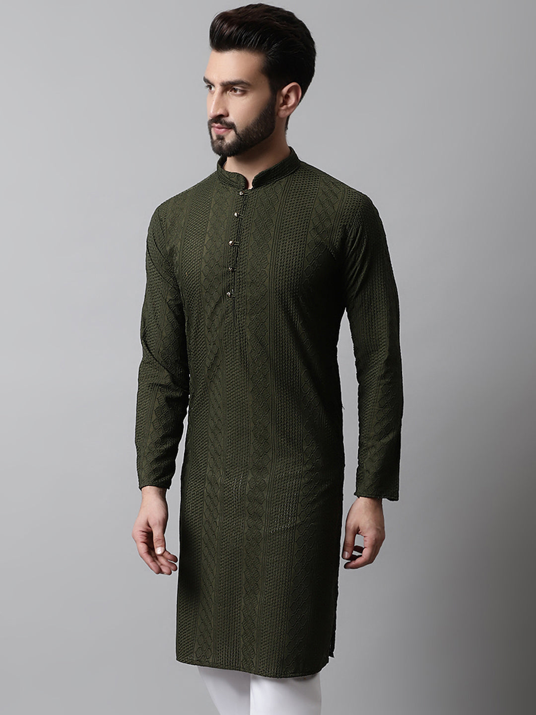 Jompers Men's Embroiderd Kurta - Olive - Distacart