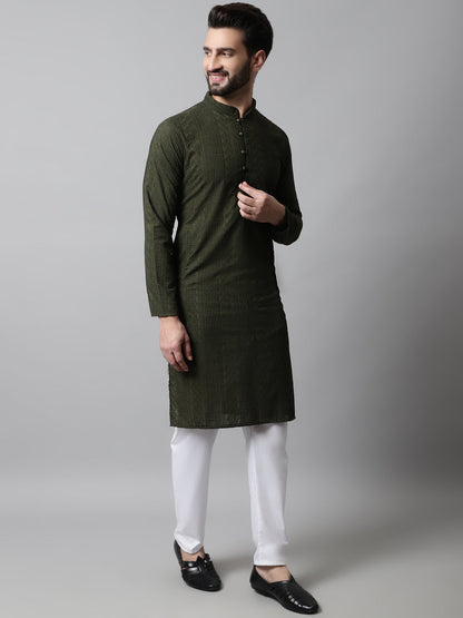 Jompers Men's Embroiderd Kurta - Olive - Distacart