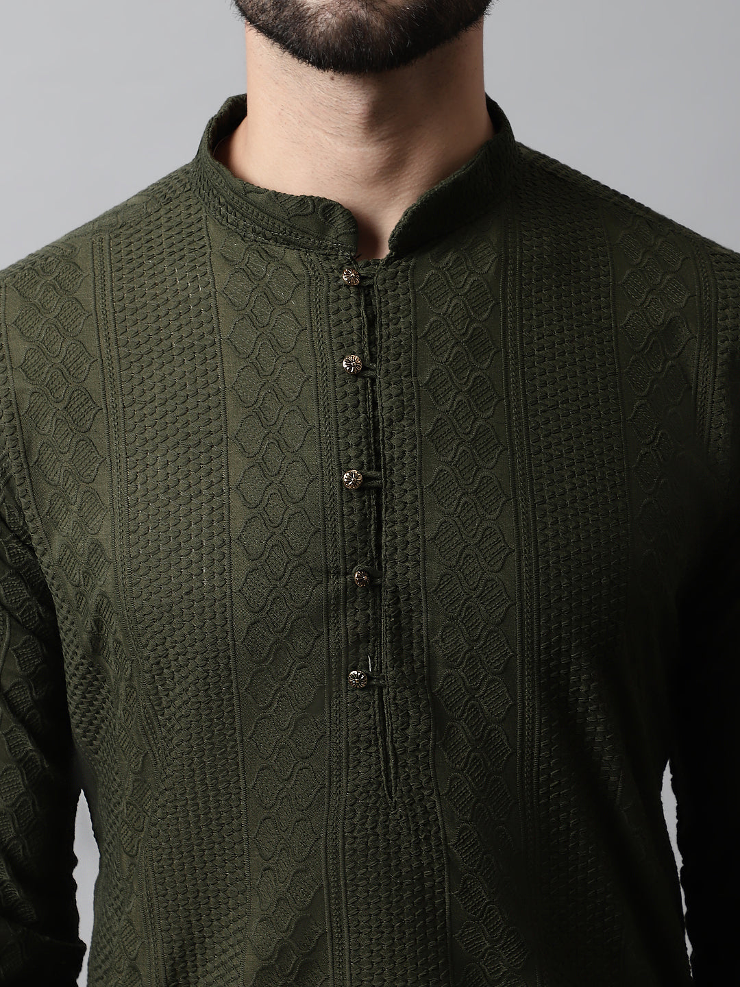 Jompers Men's Embroiderd Kurta - Olive - Distacart
